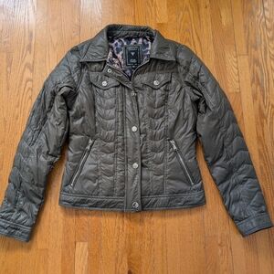 GUESS Olive Green Quilted Puffer Jacket with Leopard Lining Size Small